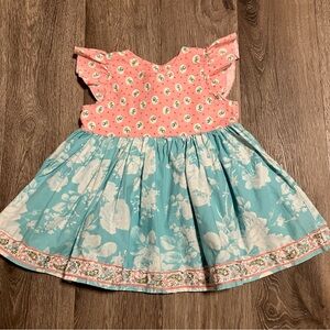 Matilda Jane Platinum Girls Pink & Blue Floral Flutter Sleeve Peplum Top Size 4